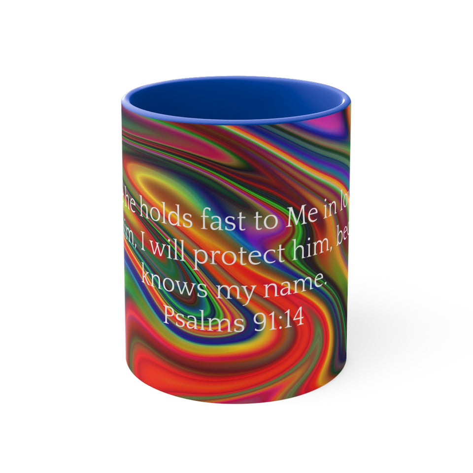 37CMSM  Colorful Marble Psalms  91:14 Mug