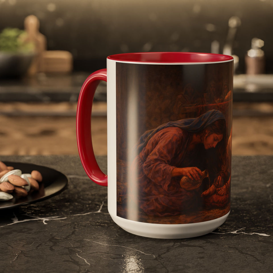 BSM75  Mary Washing Jesus Feet Mug