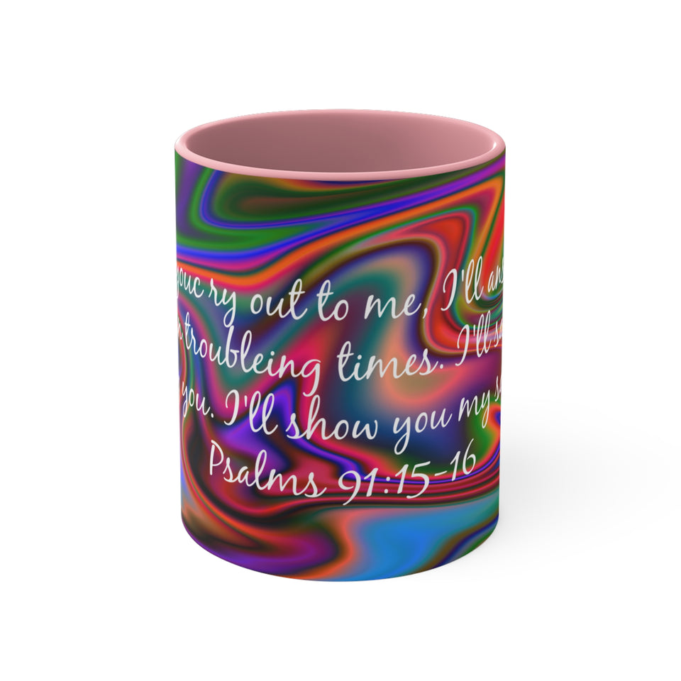 72CMSM  Colorful Marble Psalms 91:15-16  Mug