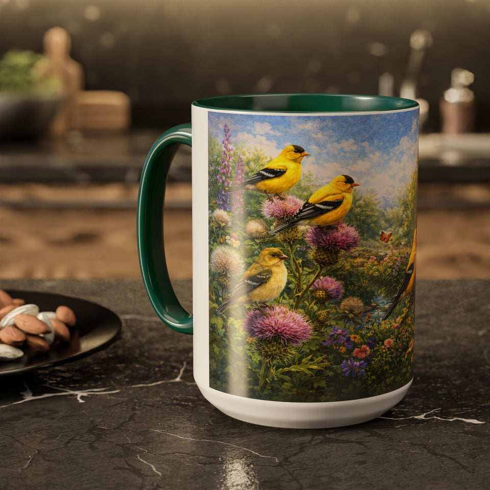 AM7  Yellow Goldfinch & Sunflower Mug