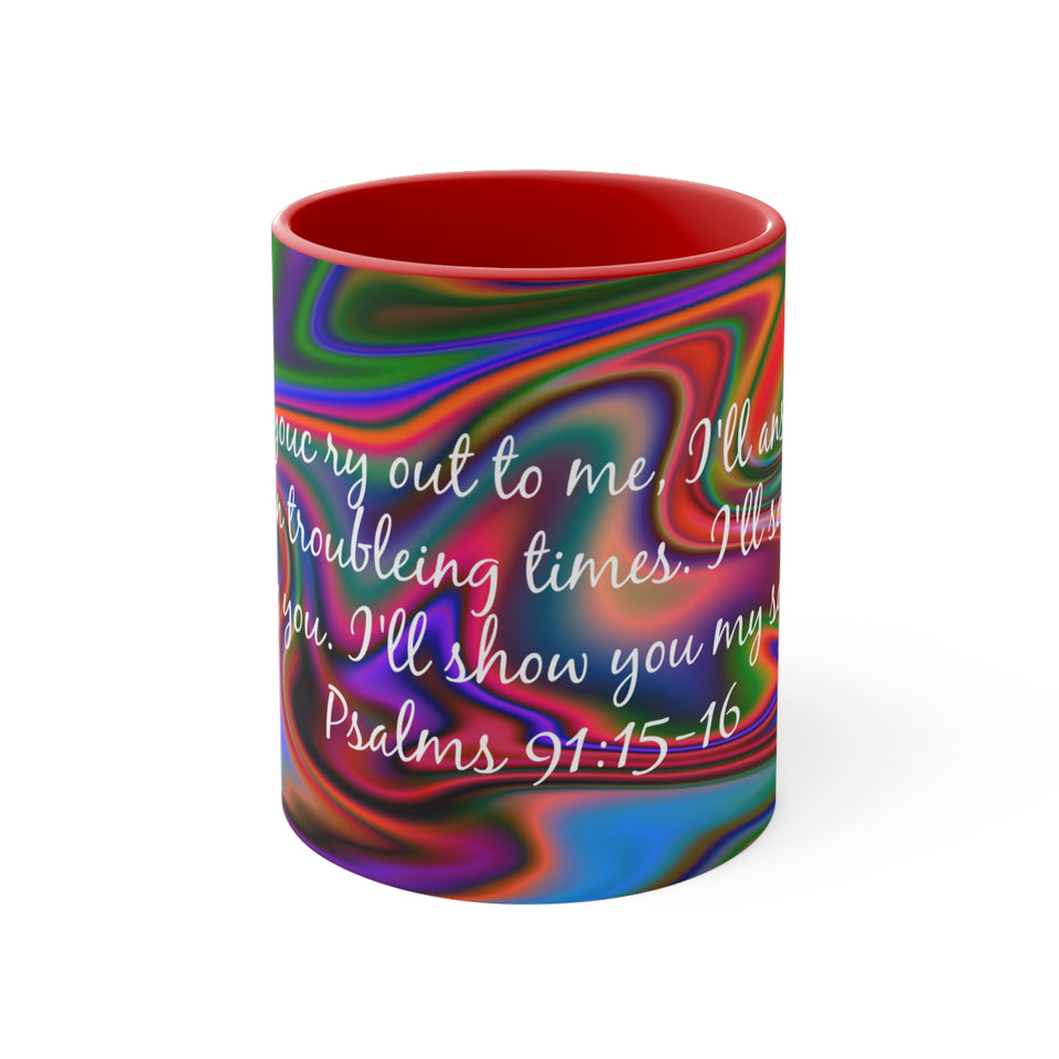 72CMSM  Colorful Marble Psalms 91:15-16  Mug