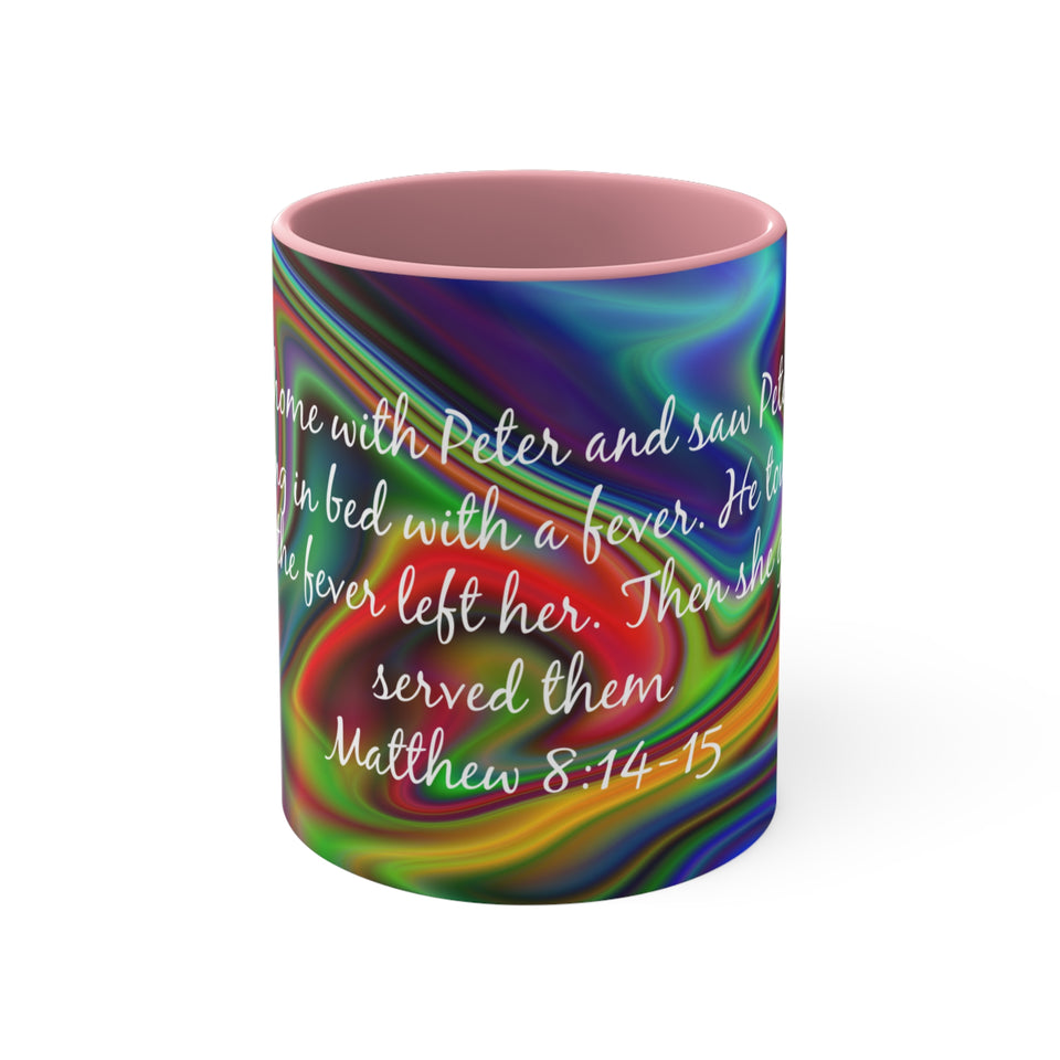 81CMSM   Colorful Marble Matthew 8:14-15 Mug