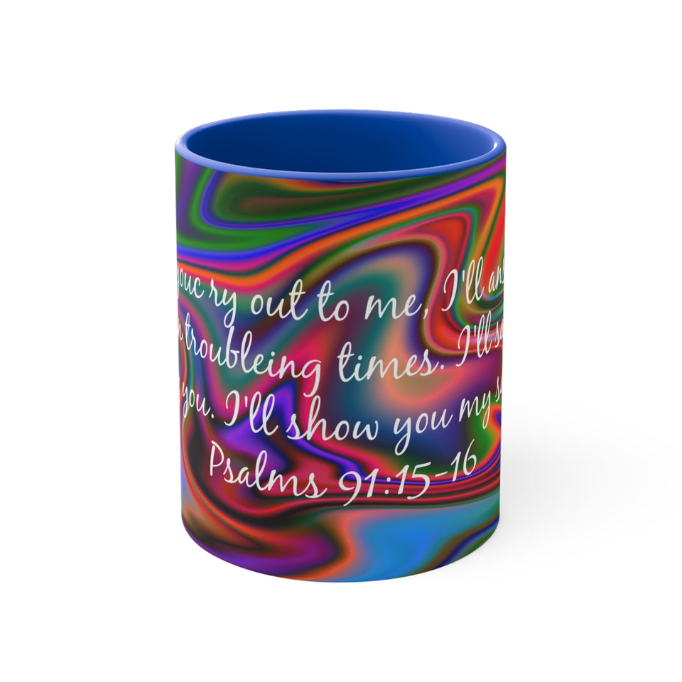 72CMSM  Colorful Marble Psalms 91:15-16  Mug