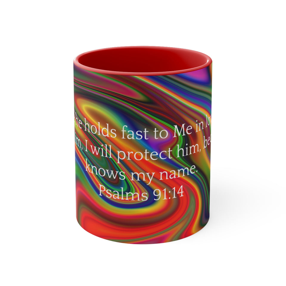 37CMSM  Colorful Marble Psalms  91:14 Mug